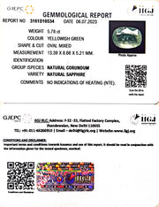 5.78/CT Natural Green Sapphire with Govt. Lab Certified Gemstone-3161D10534