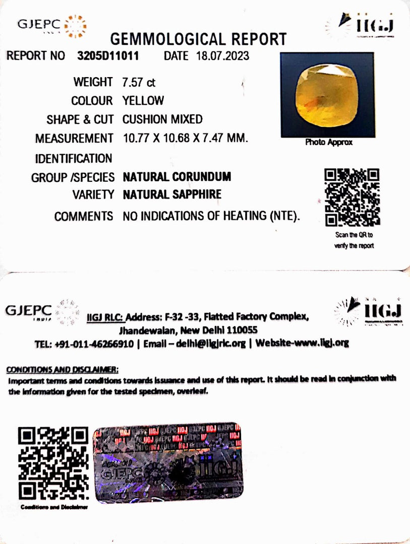 7.57/CT Natural Ceylonese Pukhraj with Govt Lab Certificate (6771)