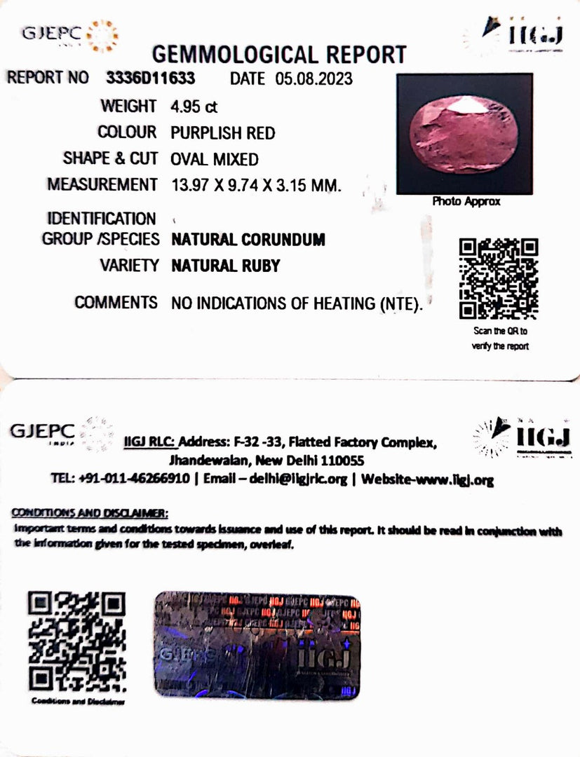 4.95/CT Natural Mozambique Ruby with Govt. Lab Certificate (RUBY9W)