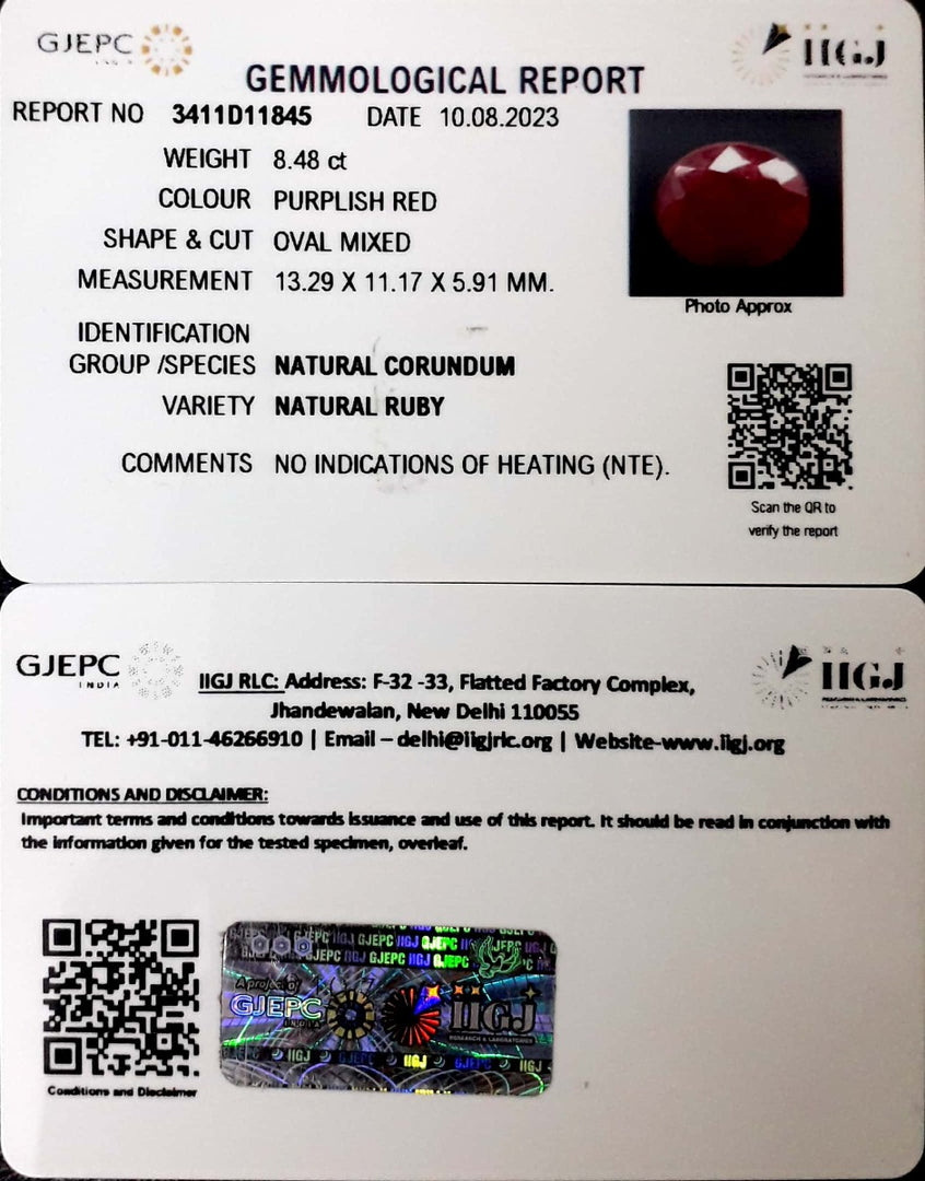 8.48/CT Natural Neo Burma Ruby with Govt. Lab Certificate (4551)