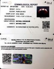 8.42/CT Natural Indian Ruby with Govt. Lab Certificate (1221)