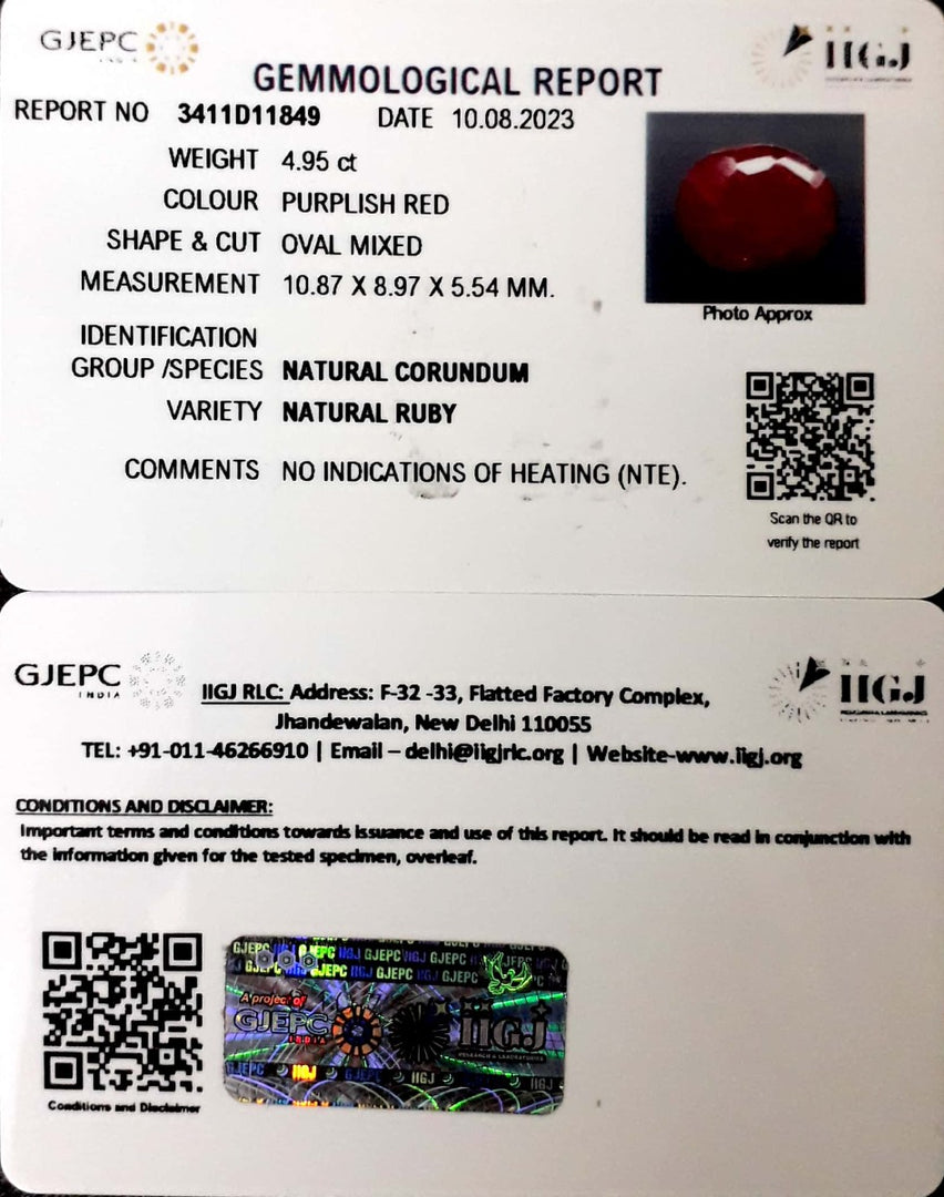 4.95/CT Natural Neo Burma Ruby with Govt. Lab Certificate (3441)