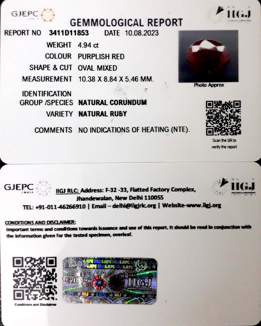 4.94/CT Natural Neo Burma Ruby with Govt. Lab Certificate (2331)