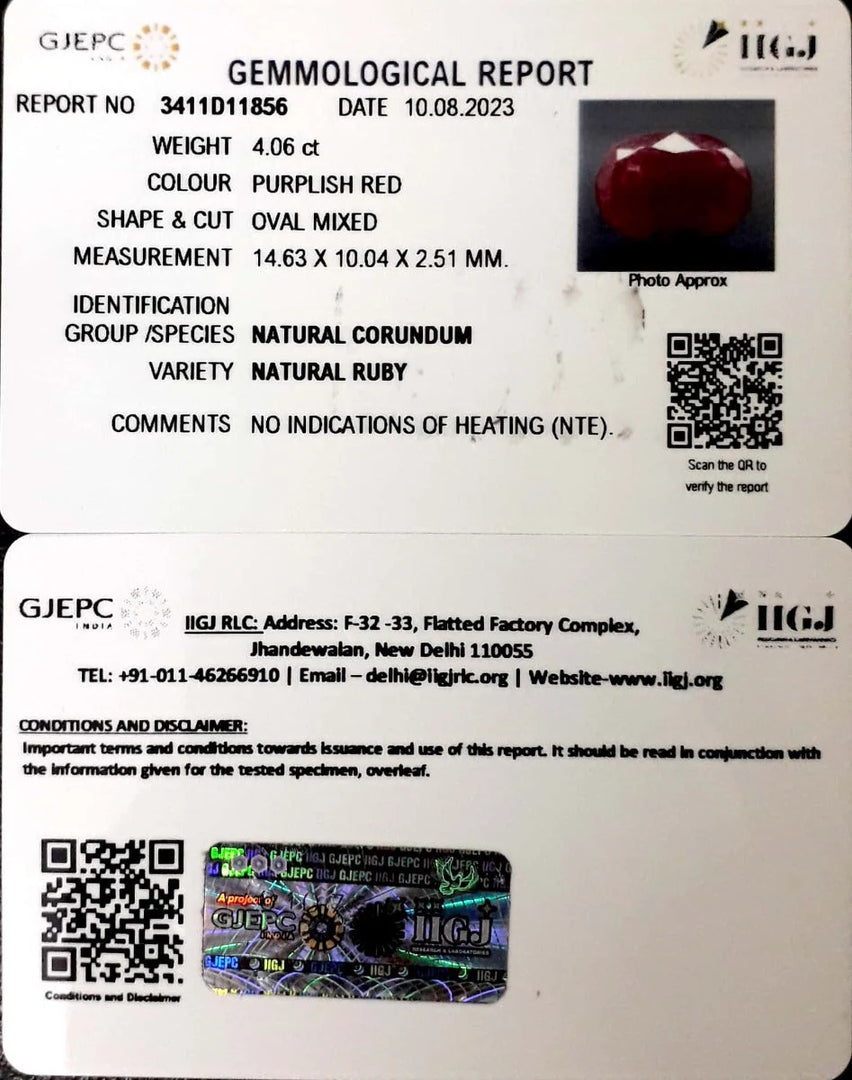 4.06/CT Natural Ruby Stone With Govt. Lab Certificate-3411D11856
