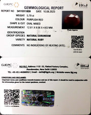 5.79/CT Natural Indian Ruby with Govt. Lab Certificate (1221)