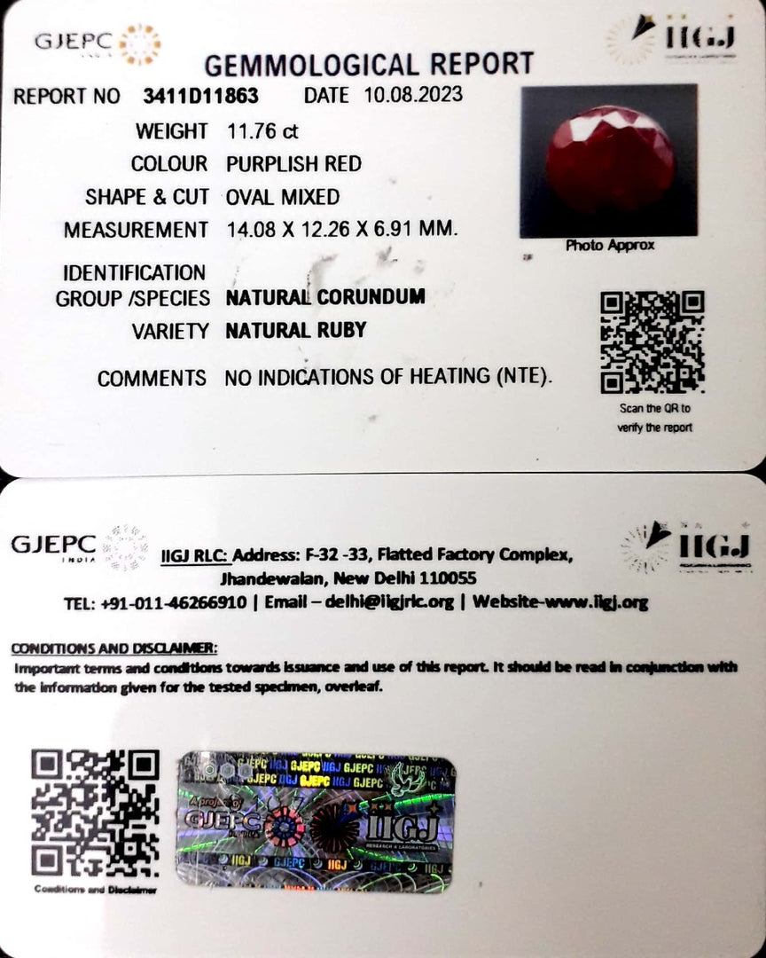 11.76/CT Natural Neo Burma Ruby with Govt. Lab Certificate (4551)