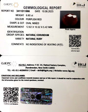 6.60/CT Natural Neo Burma Ruby with Govt. Lab Certificate (4551)