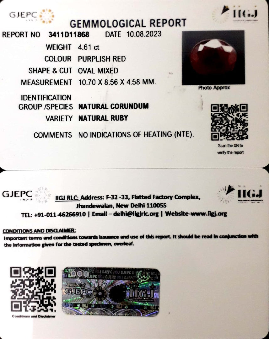 4.61/CT Natural Neo Burma Ruby with Govt. Lab Certificate (4551)