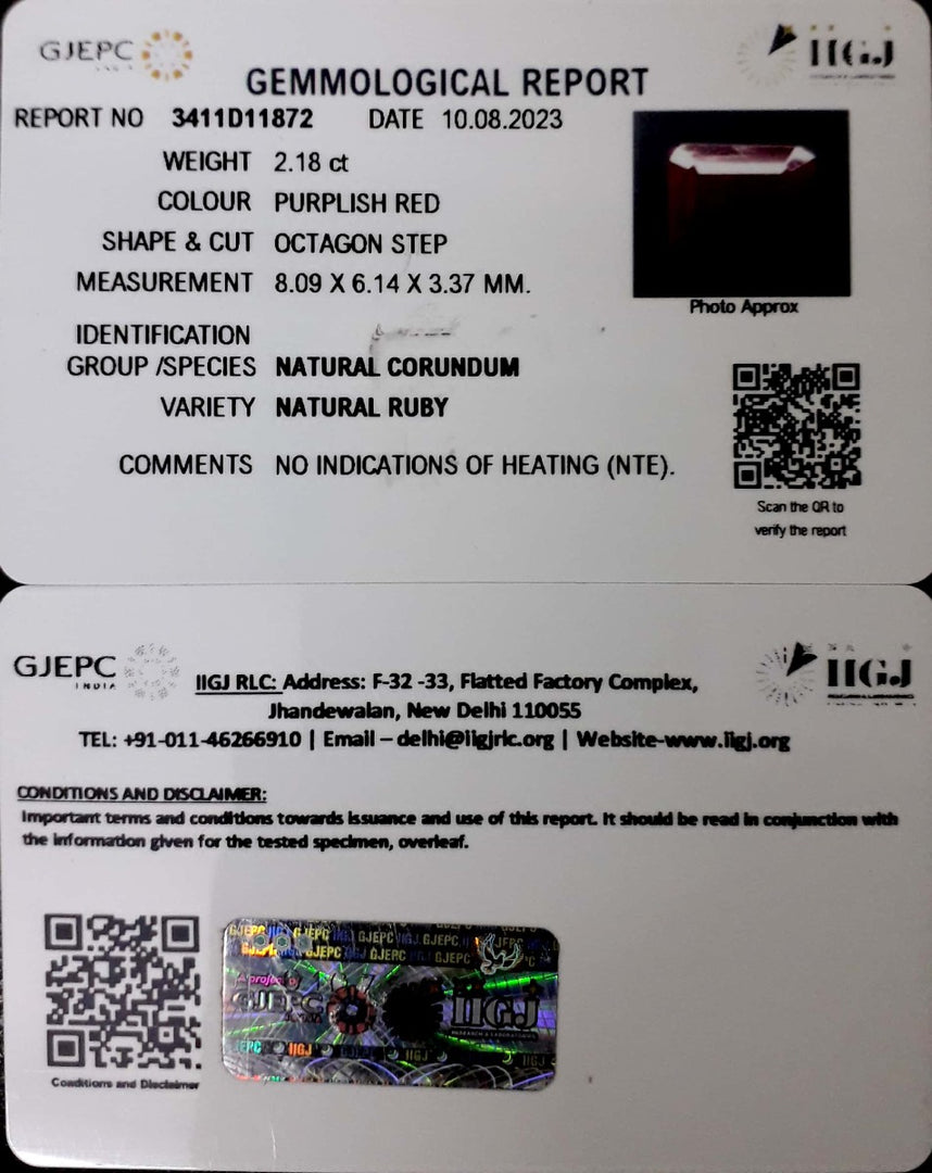 2.18/CT Natural Mozambique Ruby with Govt. Lab Certificate (12210)