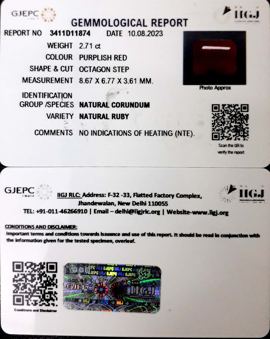 2.71/CT Natural Neo Burma Ruby with Govt. Lab Certificate (5661)