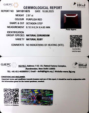2.97/CT Natural Mozambique Ruby with Govt. Lab Certificate (12210)