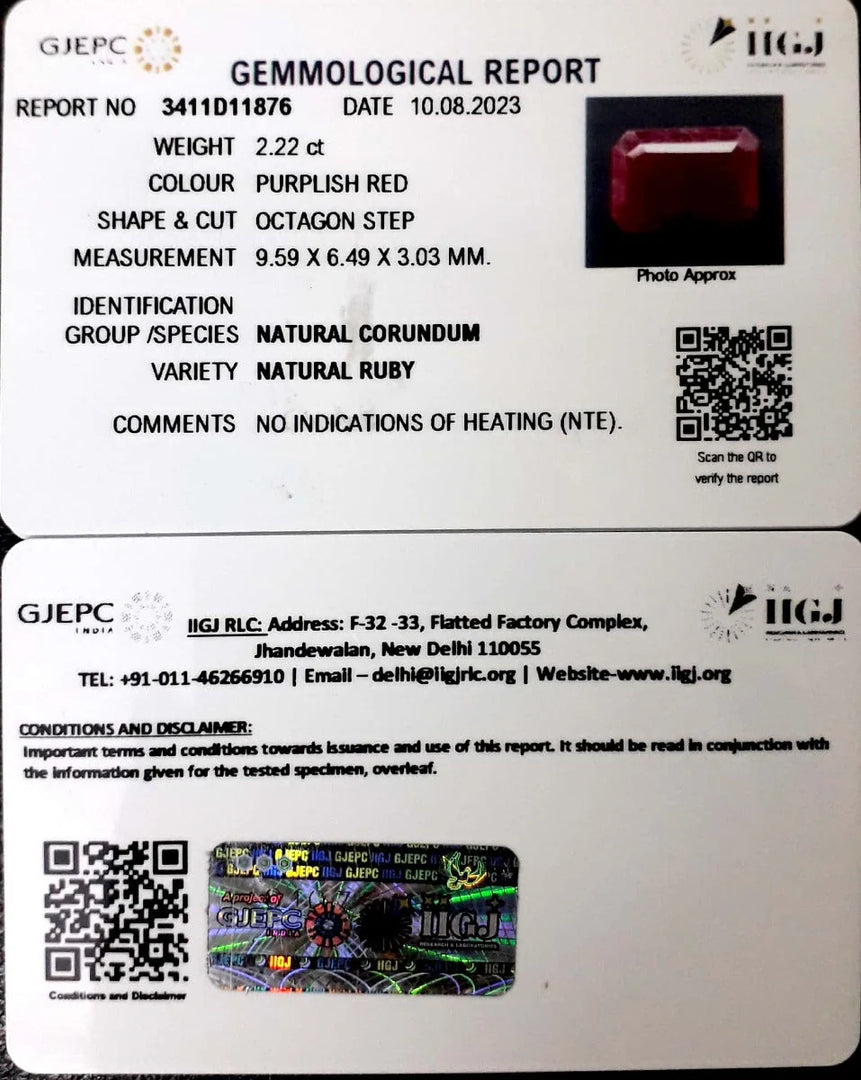 2.22/CT Natural Ruby Stone With Govt. Lab Certificate-3411D11876