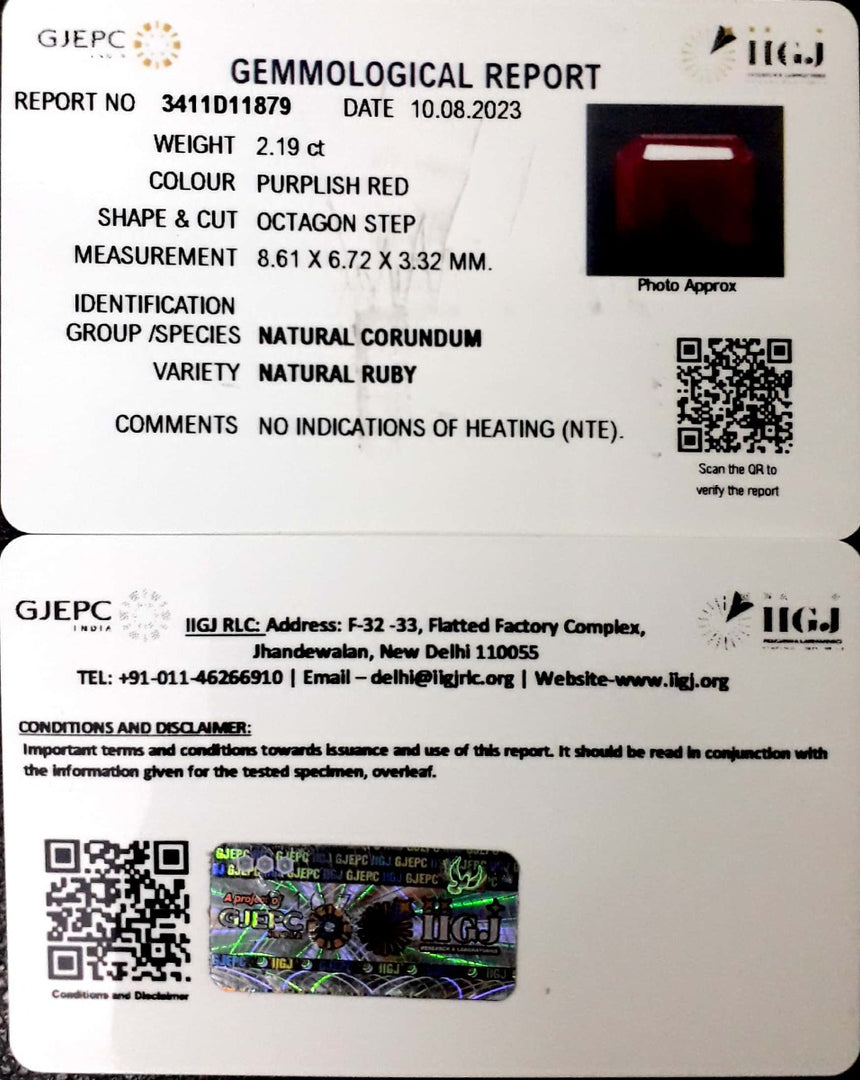 2.43/CT Natural Neo Burma Ruby with Govt. Lab Certificate (4551)
