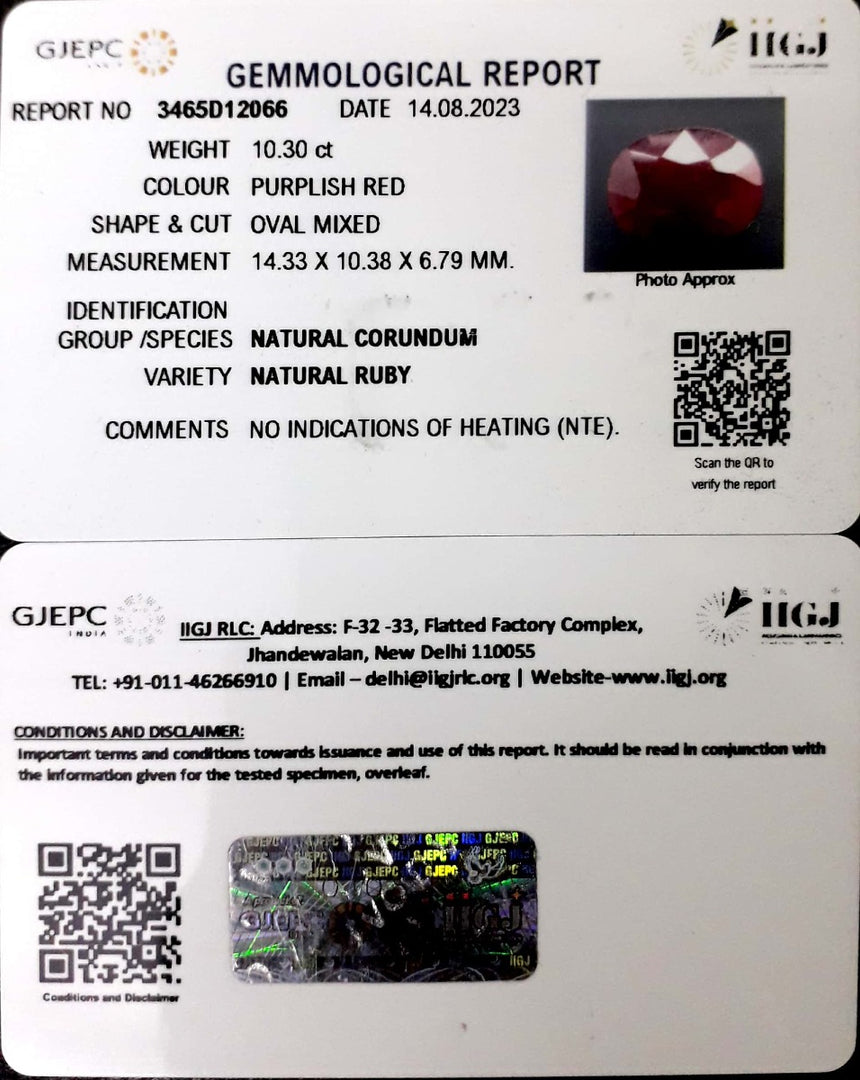 10.30/CT Natural Neo Burma Ruby with Govt. Lab Certificate (3441)