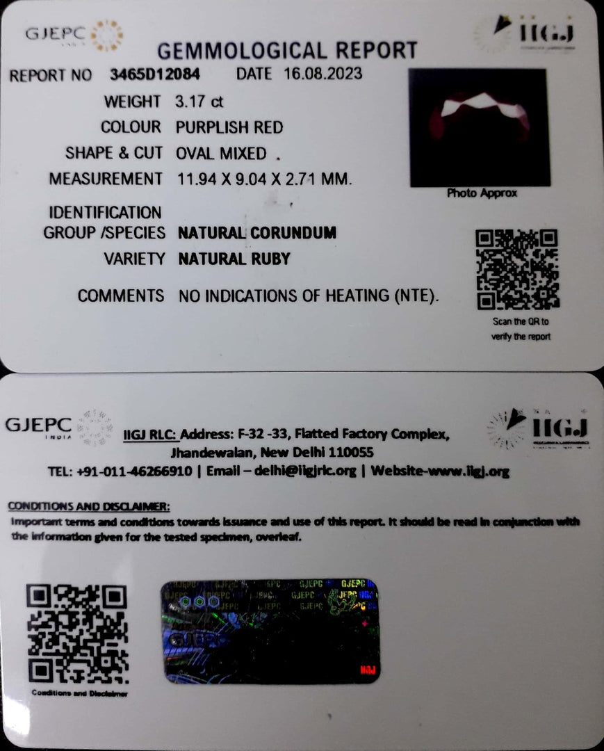 3.17/CT Natural Neo Burma Ruby with Govt. Lab Certificate (4551)