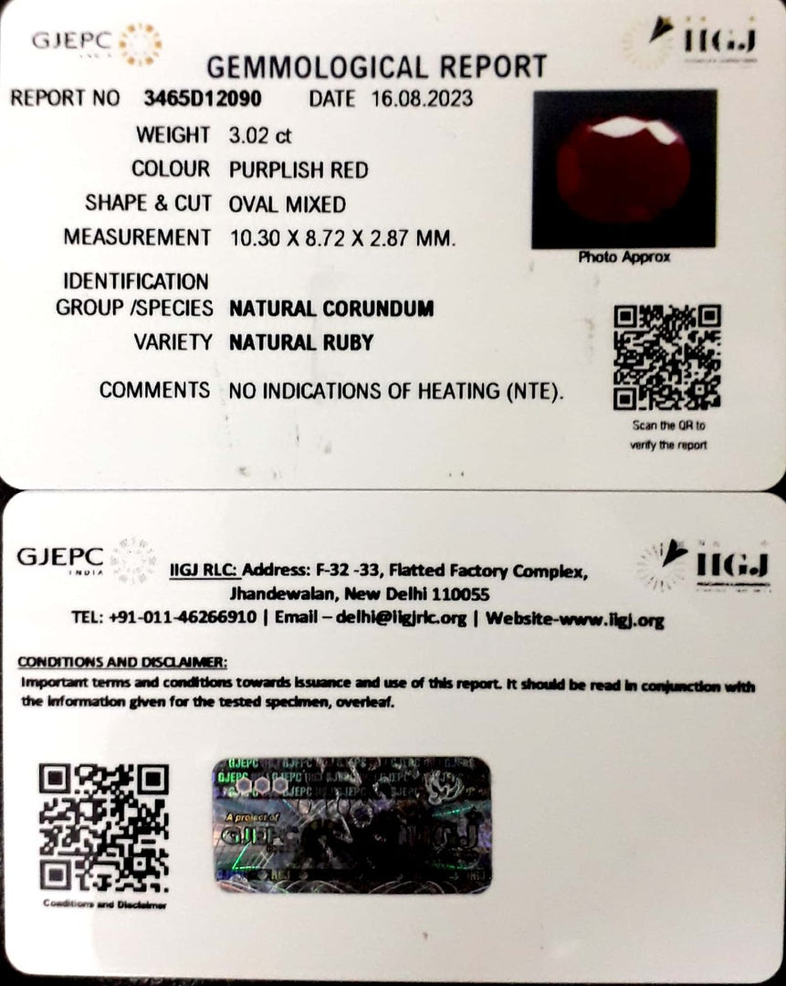3.02/CT Natural Neo Burma Ruby with Govt. Lab Certificate (5661)