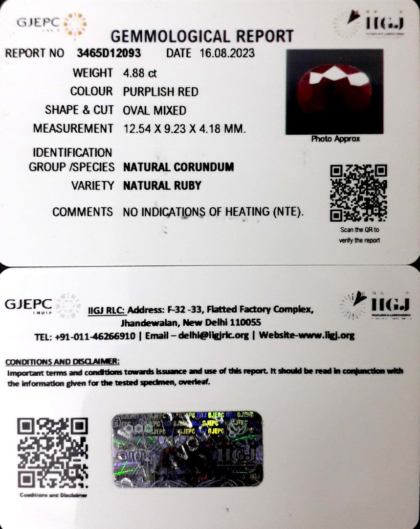 4.88/CT Natural Neo Burma Ruby with Govt. Lab Certificate (2331)