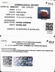 5.71/CT Natural Indian Ruby with Govt. Lab Certificate (1221)
