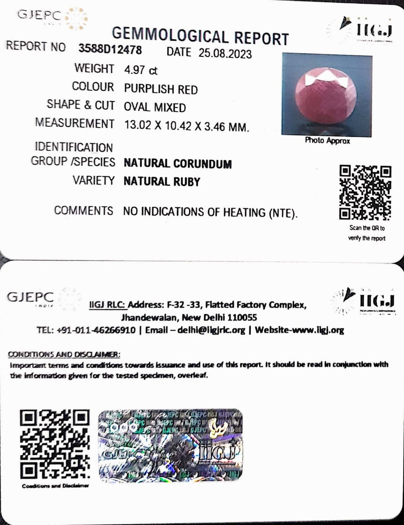 4.97/CT Natural Neo Burma Ruby with Govt. Lab Certificate (2331)