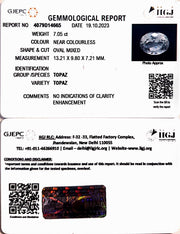 7.05/CT Natural White Topaz with Govt Lab Certificate (1665)