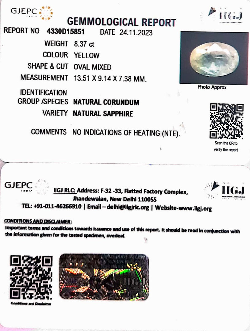 8.37/CT Natural Ceylonese Pukhraj with Govt Lab Certificate (16650)