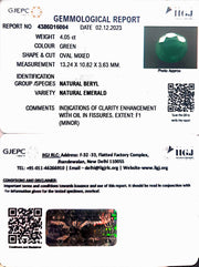 4.05/CT Natural Panna Stone with Govt. Lab Certificate  (6771)