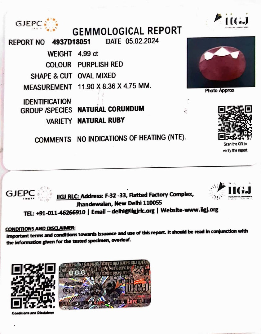 4.99/CT Natural Mozambique Ruby with Govt. Lab Certificate-7881