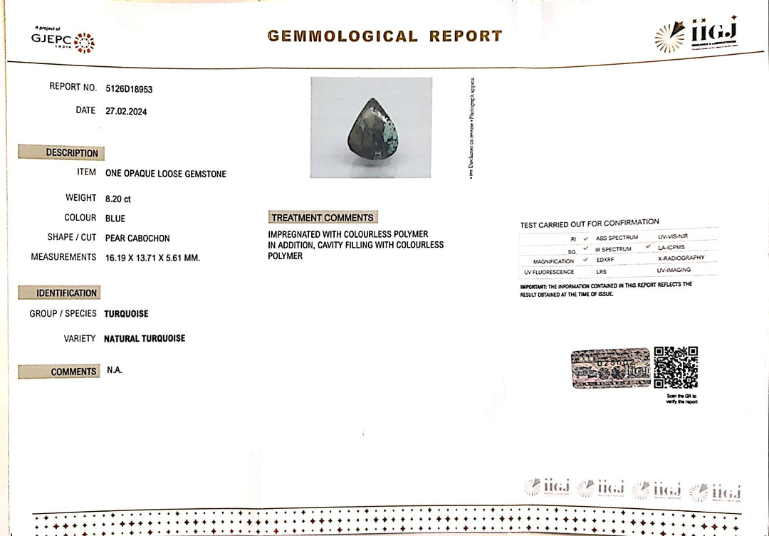 8.20/CT Natural Govt. Lab Certified Turquoise (1221)