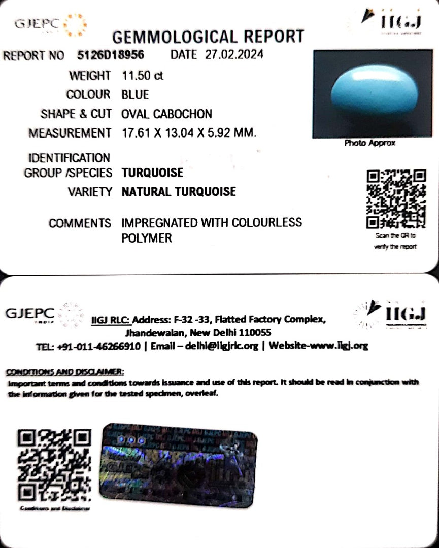 11.50/CT Natural Govt. Lab Certified Turquoise (832)