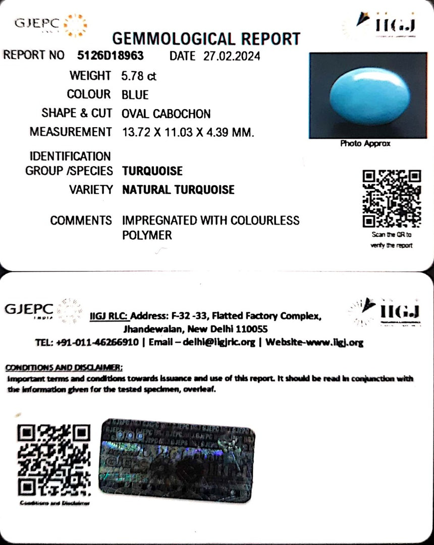 5.78/CT Natural Govt. Lab Certified Turquoise (832)