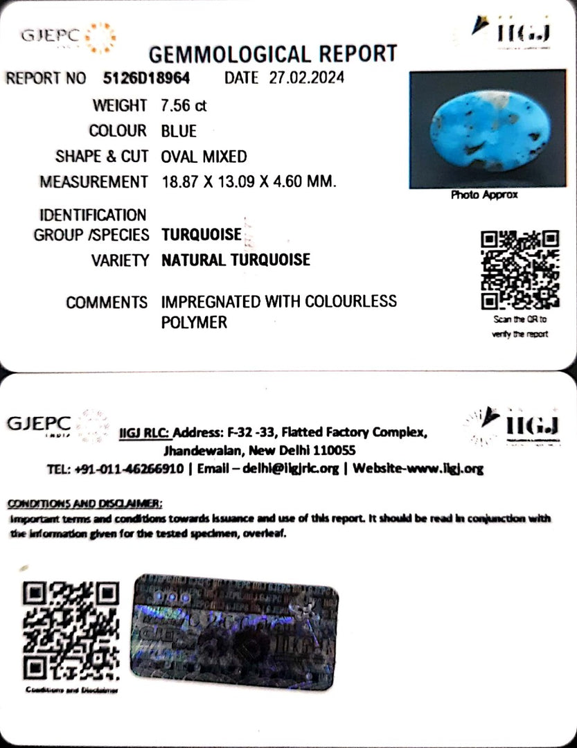 7.56/CT Natural Govt. Lab Certified Turquoise (1221)