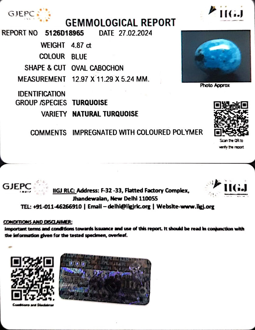 4.87/CT Natural Govt. Lab Certified Turquoise (1221)