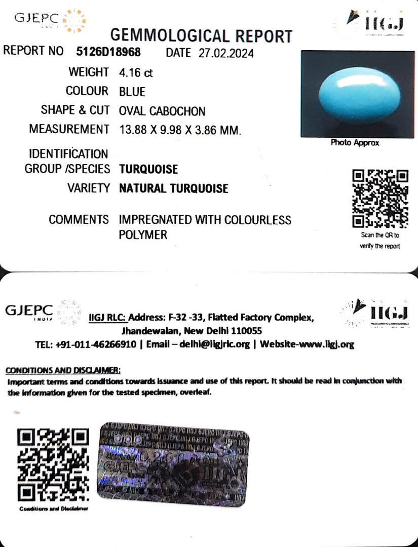 4.16/CT Natural Govt. Lab Certified Turquoise (1221)