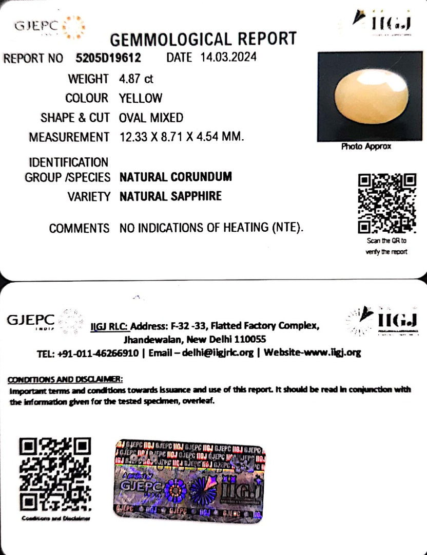 4.87/CT Natural Ceylonese Pukhraj with Govt Lab Certificate-4551