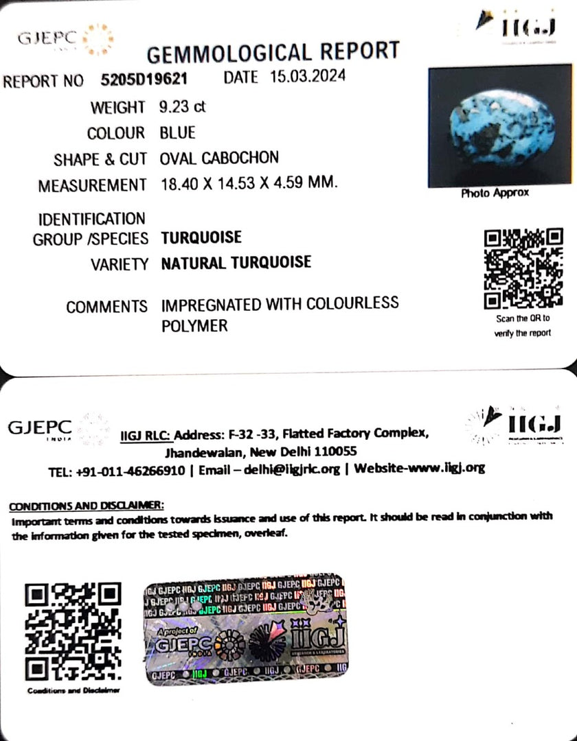 9.23/CT Natural Govt. Lab Certified Turquoise-1221