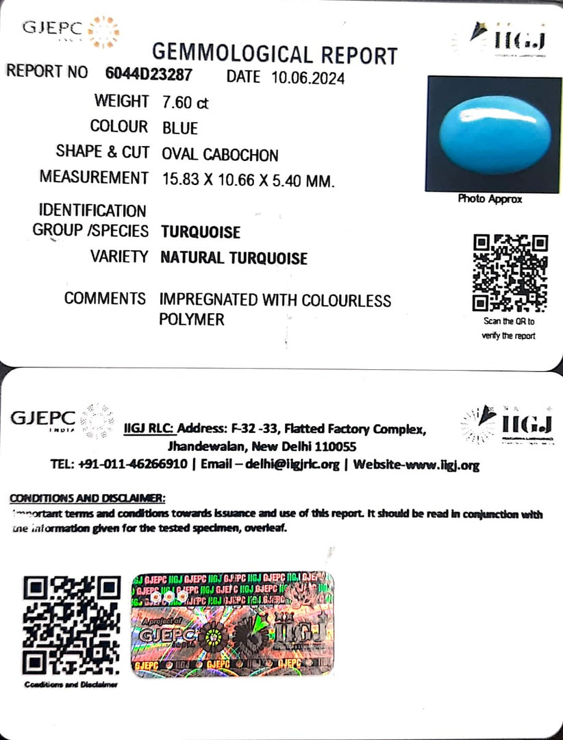 7.60/CT Natural Govt. Lab Certified Turquoise-832