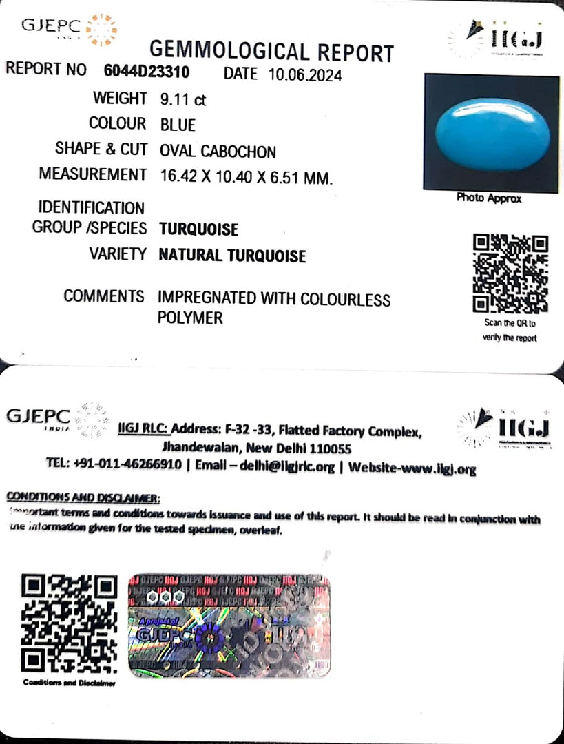 9.11/CT Natural Govt. Lab Certified Turquoise-832