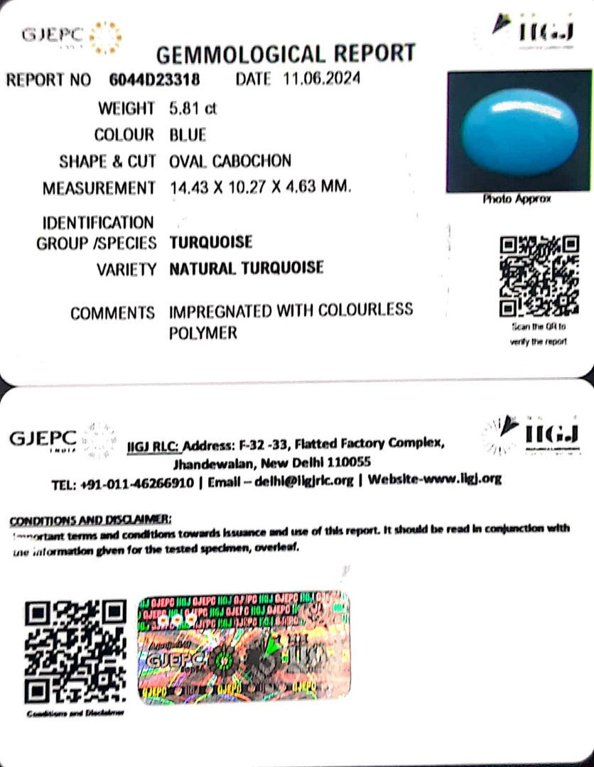 5.81/CT Natural Govt. Lab Certified Turquoise-832