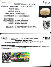 5.51/CT Natural Yellow Sapphire With Govt Lab Certificate (6771)