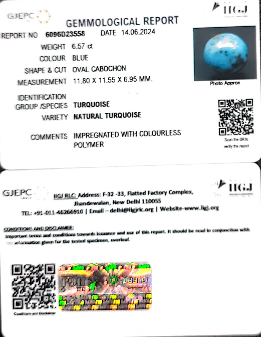 6.57/CT Natural Govt. Lab Certified Turquoise-1221