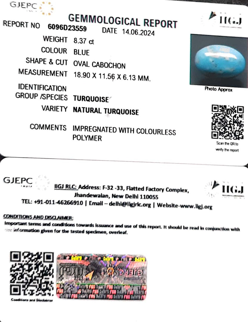 8.37/CT Natural Govt. Lab Certified Turquoise-1221