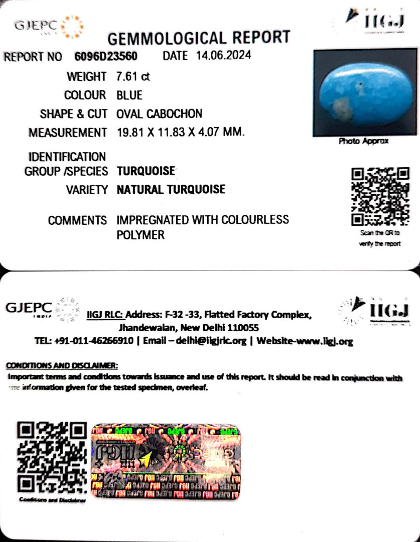 7.61/CT Natural Govt. Lab Certified Turquoise-1221