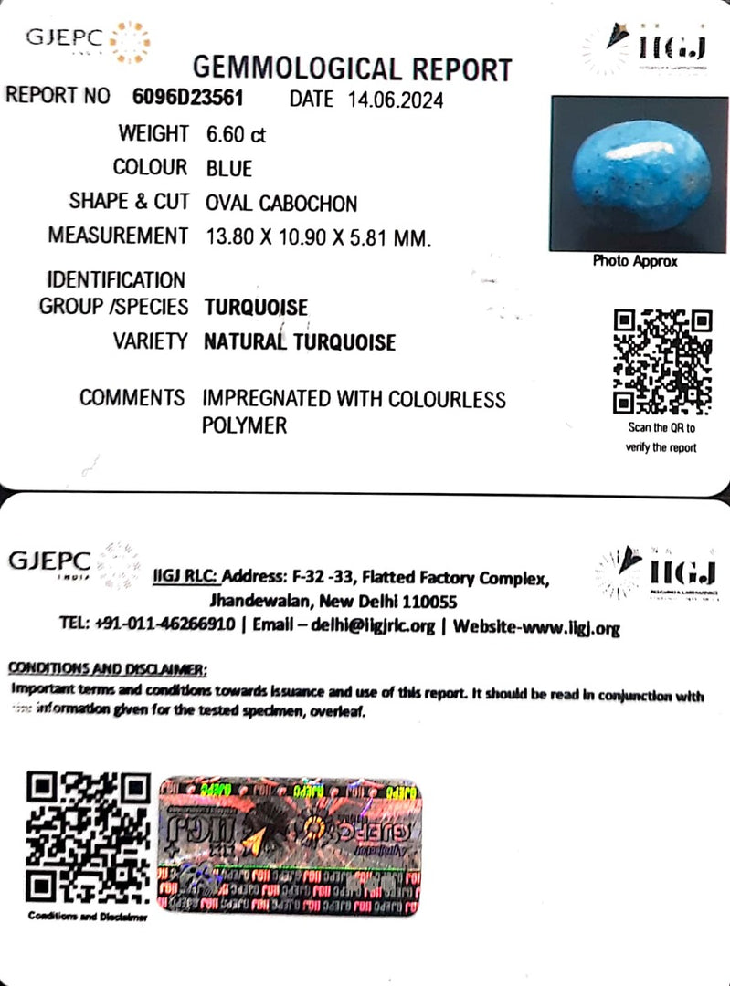 6.60/CT Natural Govt. Lab Certified Turquoise-1221