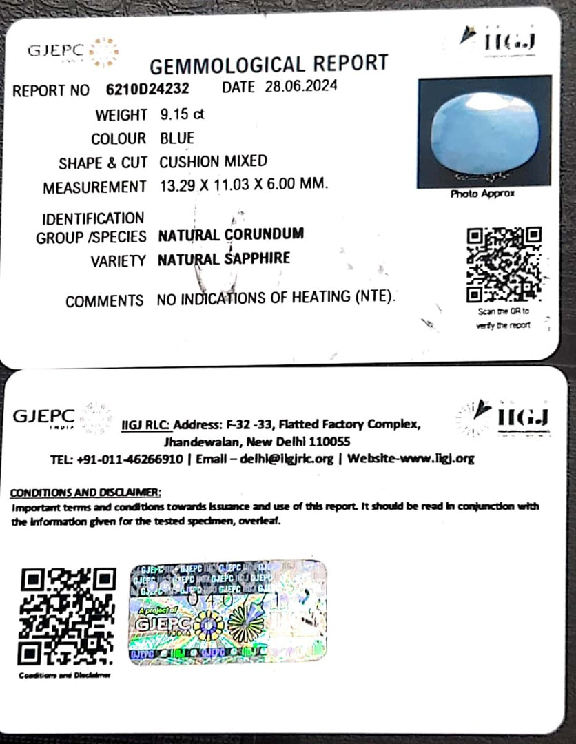 9.15/CT Natural Blue Sapphire with Govt Lab Certificate-4551