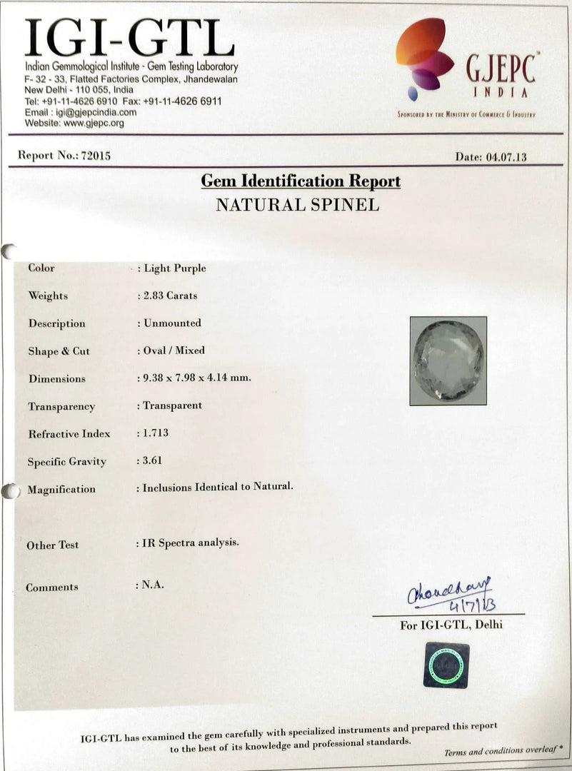 2.83/CT Natural Purple Sapphire Stone with Govt. Lab Certificate-72015