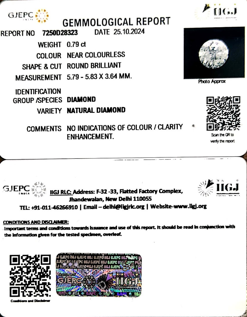 0.79/Cents Natural Diamond with Govt. Lab Certificate-160000