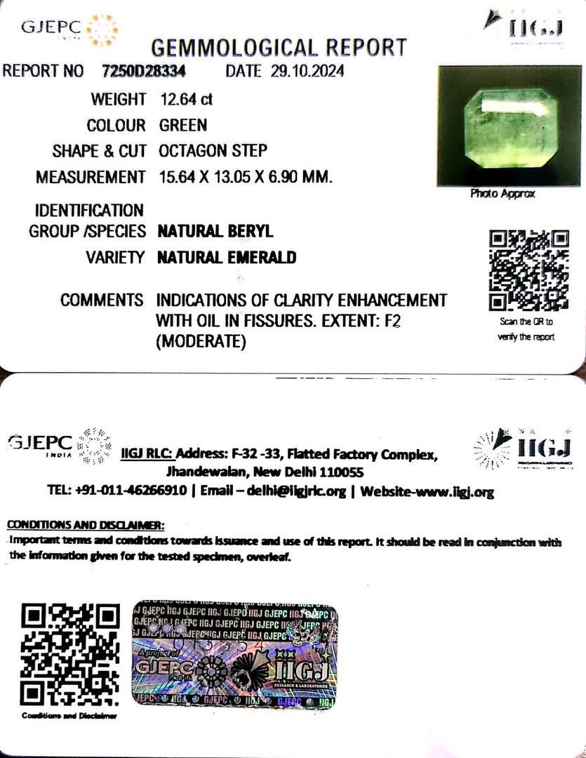 12.64/CT Natural Panna Stone with Govt. Lab Certificate-6771