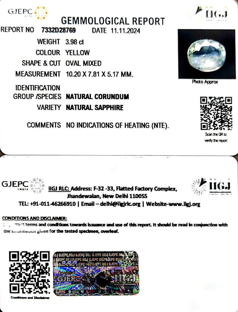 3.98/CT Natural Ceylonese Pukhraj with Govt Lab Certificate-23310