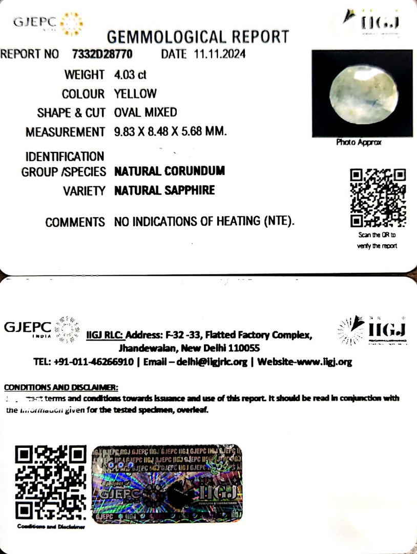 4.03/CT Natural Ceylonese Pukhraj with Govt Lab Certificate-12210