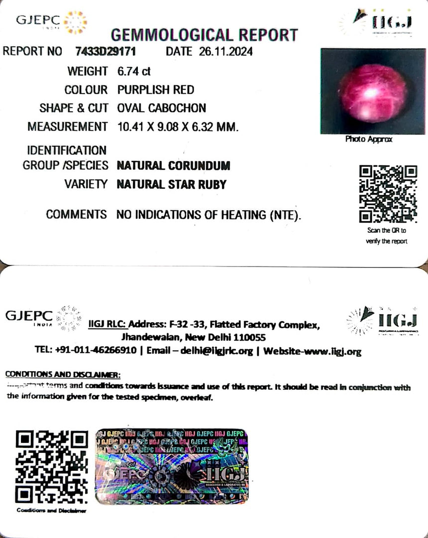 6.74/CT Natural Star Ruby with Govt. Lab Certificate-5661